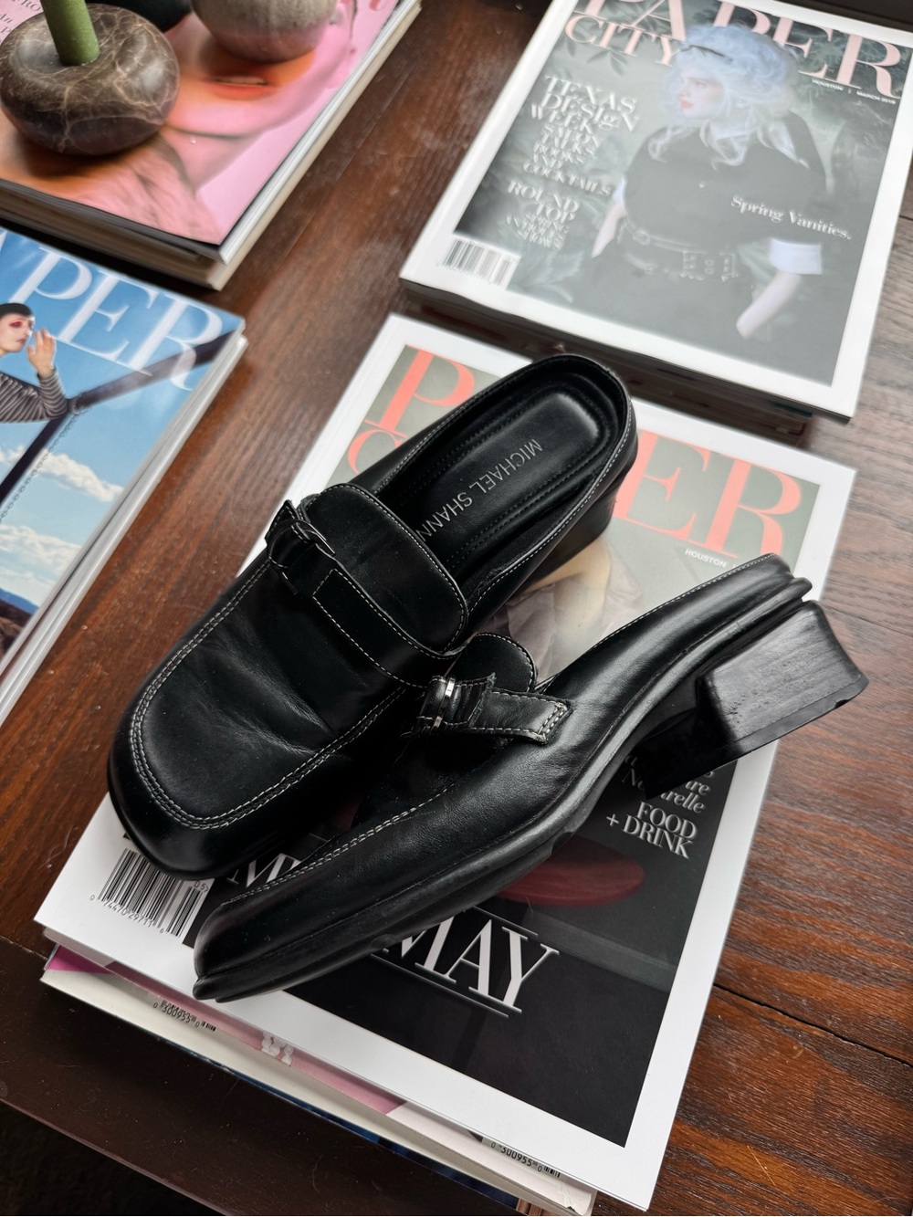 Michael Shannon Black Leather Slip-On Loafers with Metal Bit